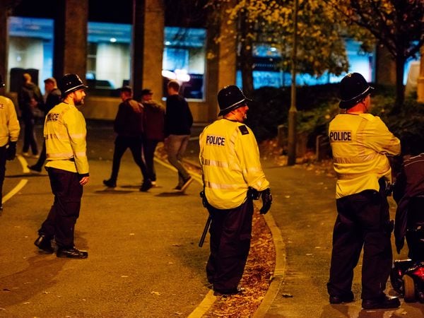 Police on duty near Molineux after a Wolves v Villa game