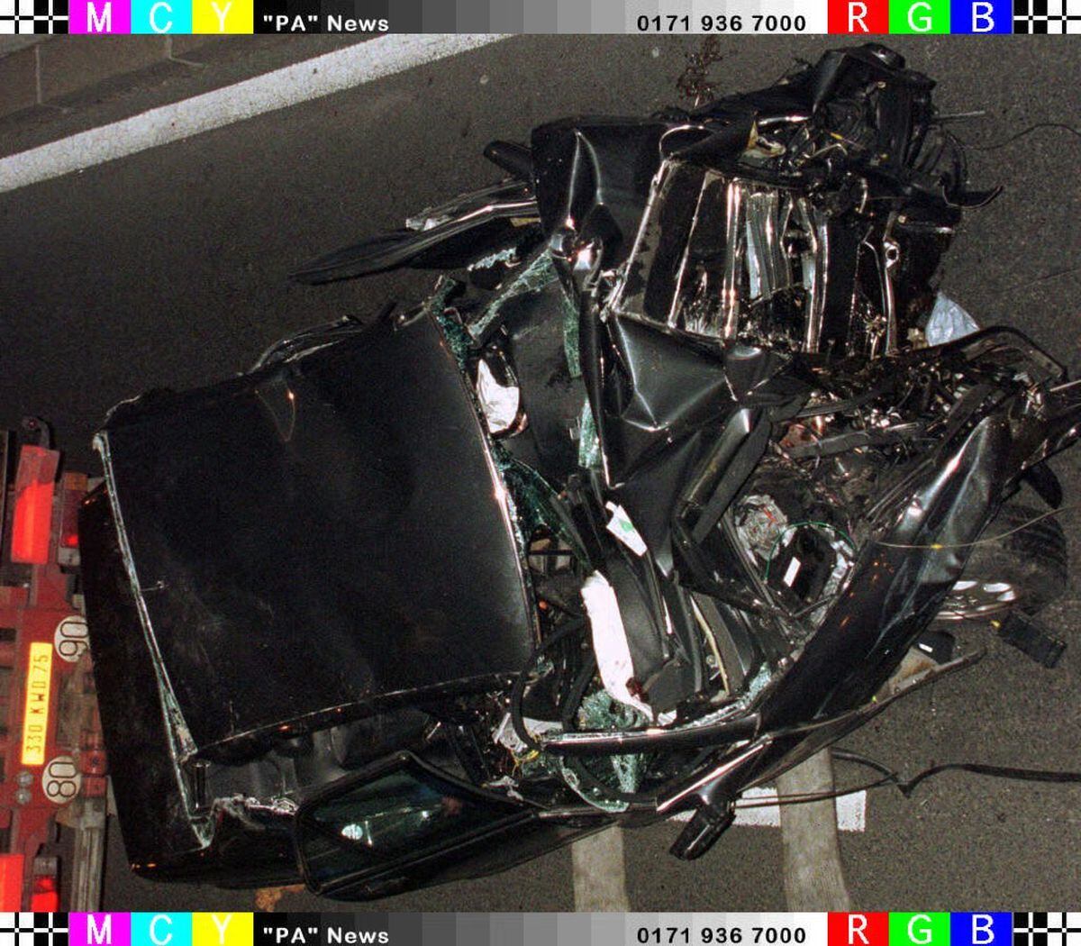 The wreckage of the car Diana was travelling in