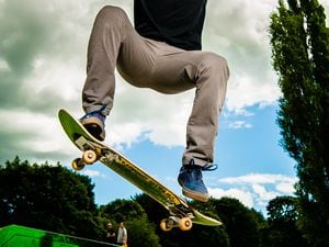NORTH COPYRIGHT SHROPSHIRE STAR JAMIE RICKETTS 09/06/2017  New Skate Park now open next to Market Drayton Swimming Pool.  In Picture L>R: Alex Devries 19 from Standon near Ecclesall on his skateboard.
