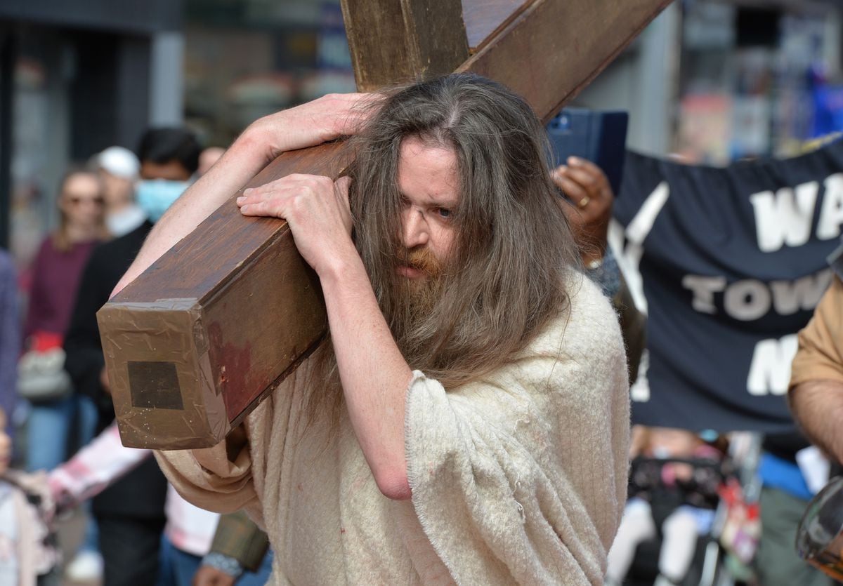 Jimm Rennie plays Jesus at Walsall's Good Friday Walking the Way of the Cross event