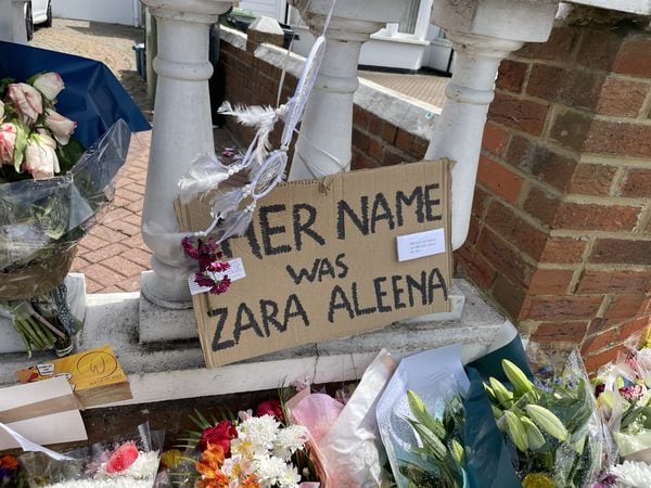 Floral tributes left at the scene on Cranbrook Road in Ilford, east London, where Zara Aleena, 35, was murdered on in the early hours of Sunday
