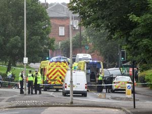 Emergency services at the scene of a crash involving a cyclist and a car in Lower Rushall Street, Walsall