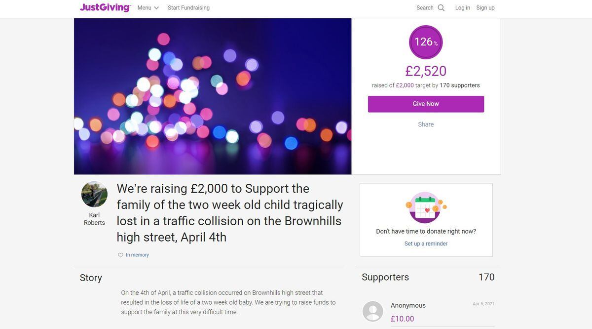 The fundraising page set up for Ciaran Leigh Morris's family. Photo: JustGiving
