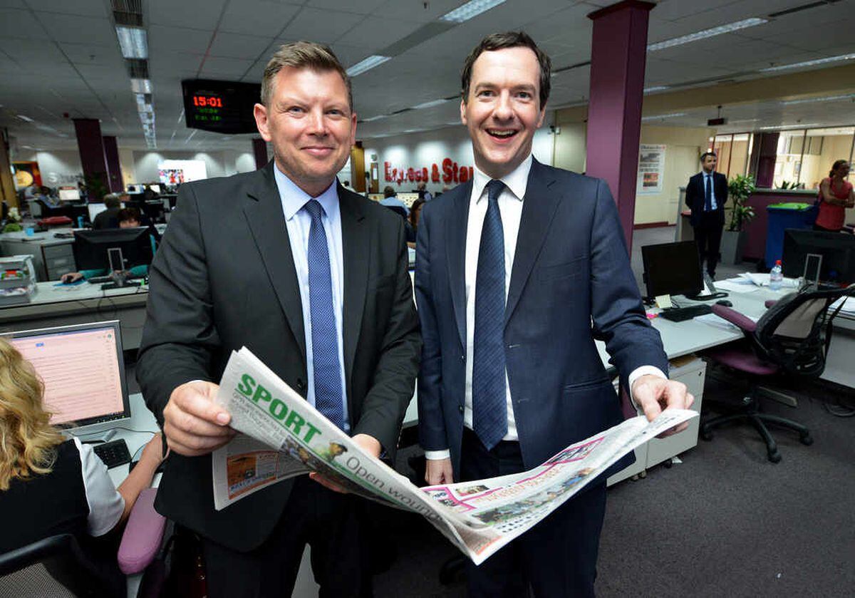 Express & Star Editor Keith Harrison with George Osborne at the newspaper offices in Wolverhampton city centre