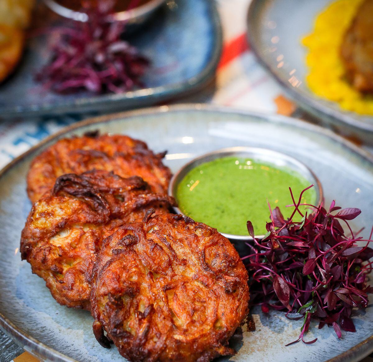 Small plates – onion bhaji with a mint dip