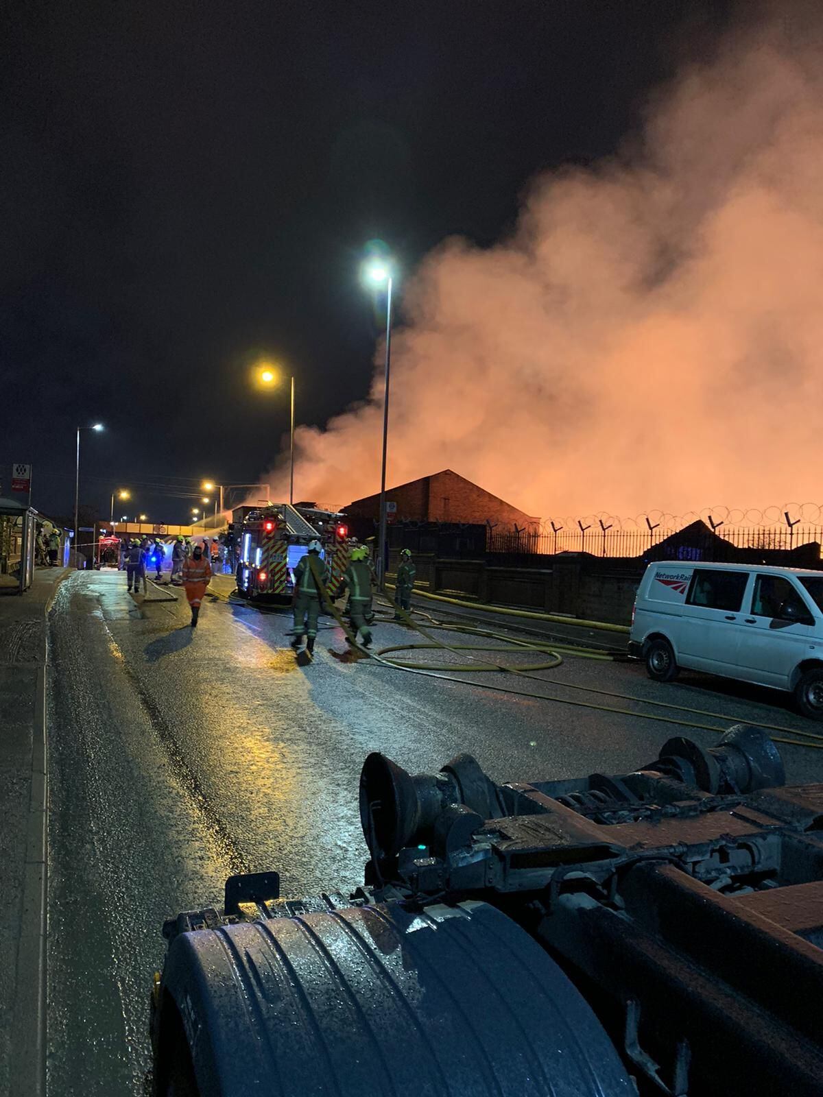 WMFS said more than 100 firefighters were on the scene where the 200m-squared fire engulfed multiple factory units. Photo: West Midlands Fire Service/PA Wire 