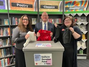 Pictured left to right, libraries development manager Kerry Hutchings, councilor Mark Sutton and Amy Bayliss-Fox from the Salvation Army