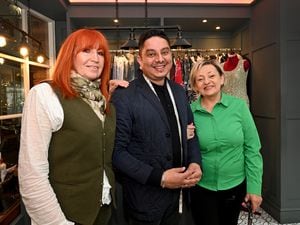 Gurinder Dhillon with Jan Hewes and Sabina Shilling from the tailors