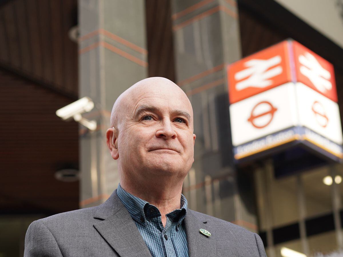 RMT general secretary Mick Lynch on a picket line outside Euston station in London