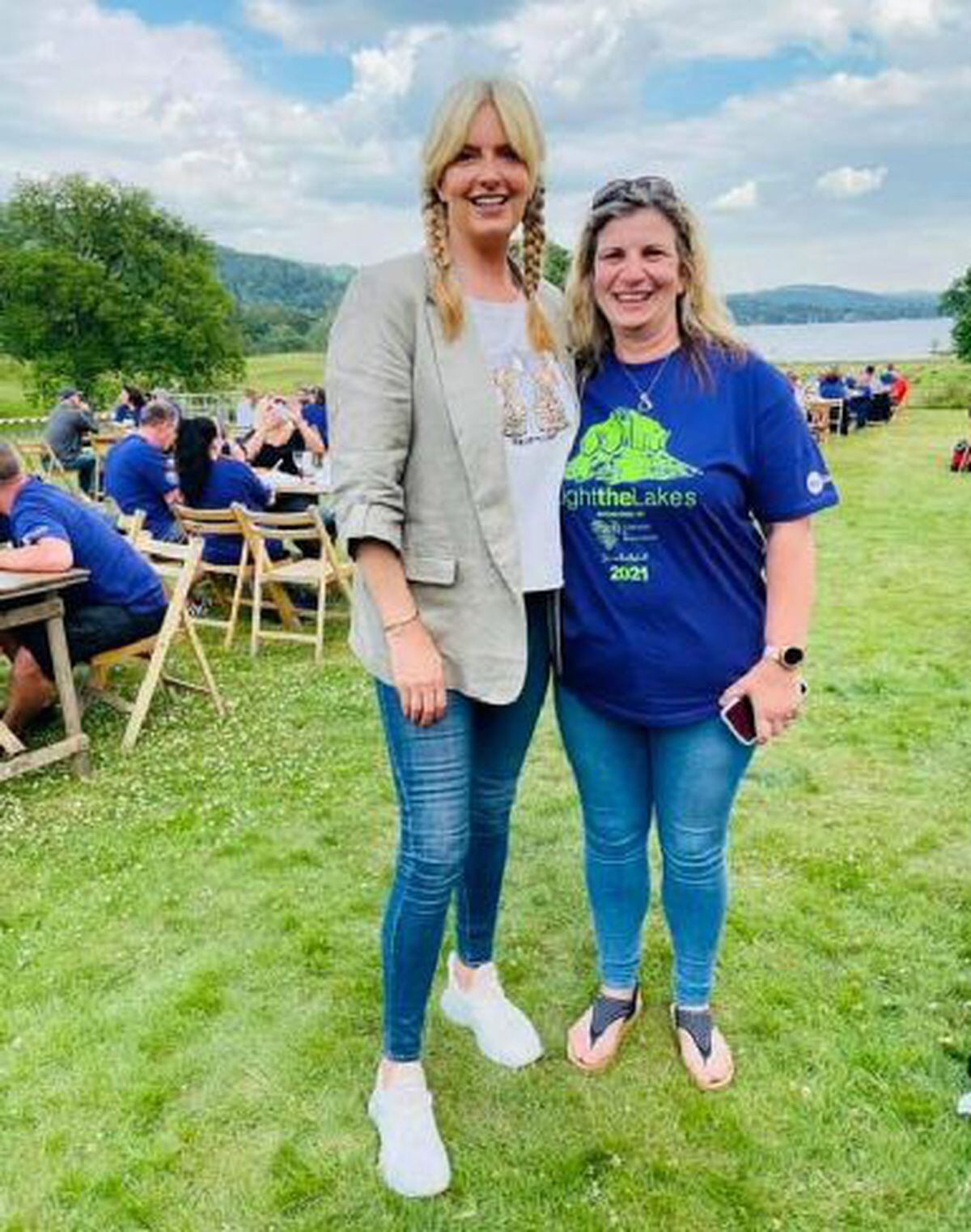 Claire Bond with Penny Lancaster after the charity climb 