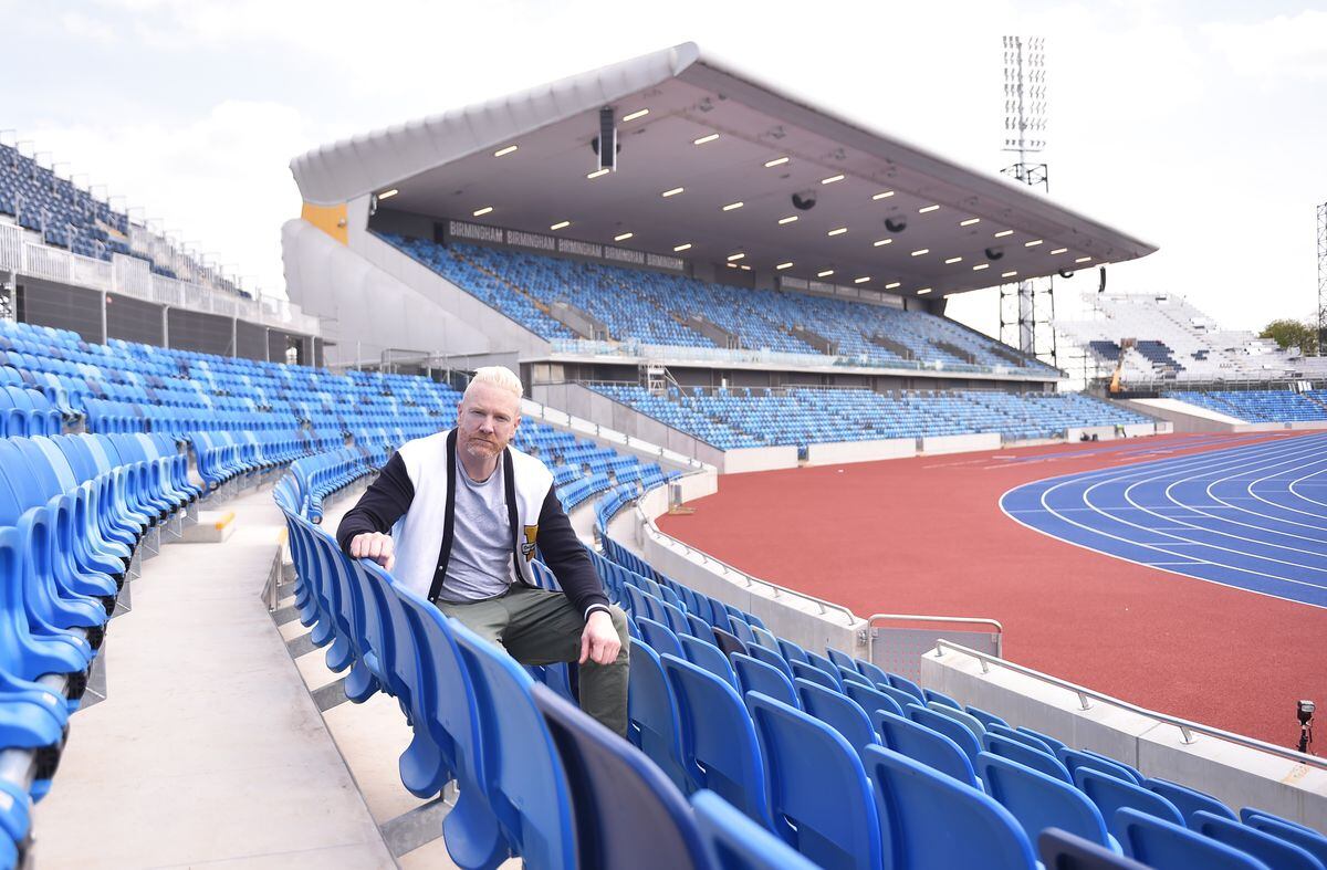 Iwan Thomas visit the Alexander Stadium on April 21, 2022 in Birmingham, England (Photo by Nathan Stirk - British Athletics/British Athletics via Getty Images).