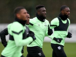 Daryl Dike of West Bromwich Albion and Semi Ajayi of West Bromwich Albion at West Bromwich Albion Training Ground on November 21, 2022 in Walsall, England. (Photo by Adam Fradgley/West Bromwich Albion FC via Getty Images).