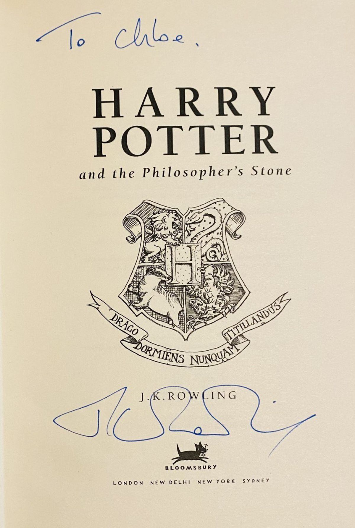 The book is signed by JK Rowling