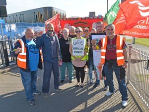 Striking rail workers at Wolverhampton station