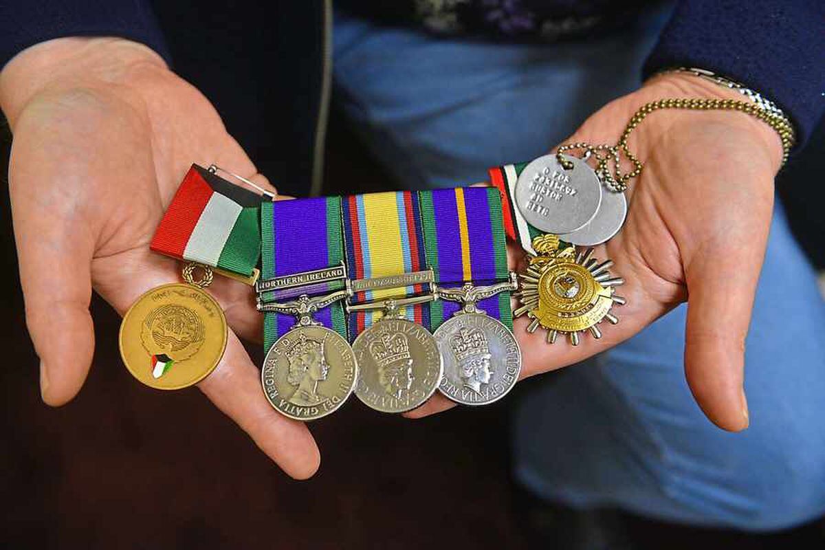 Anwen's medals, including the Kuwait Liberation Medal and Gulf War Medal