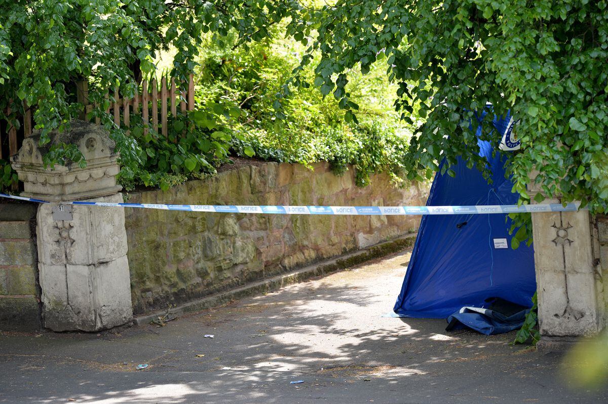 A blue tent could be seen on the side of the Tettenhall Road inside a driveway