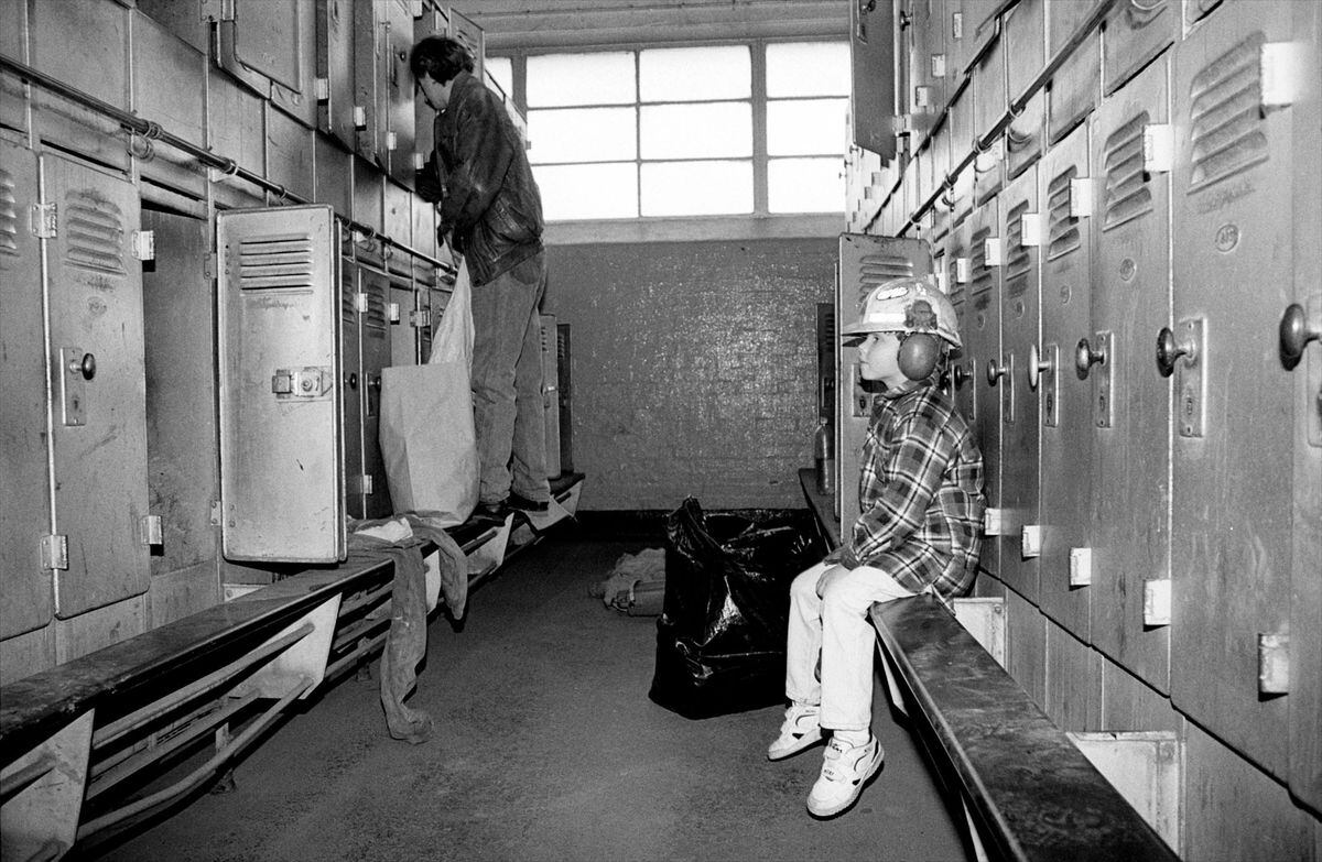 A miner clearing out his locker on the last day at Littleton Colliery in December, 1993