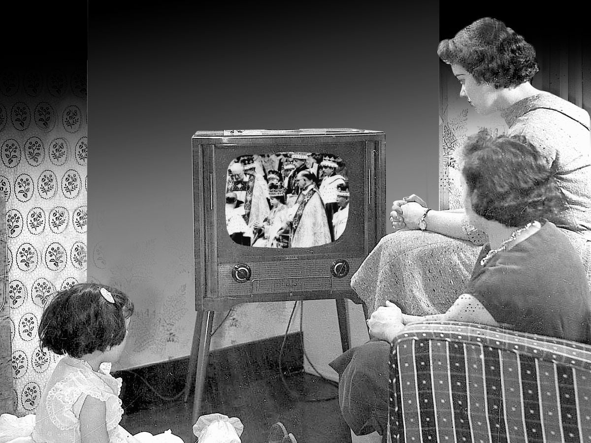 A family watching the Coronation of the Queen in 1953 on television