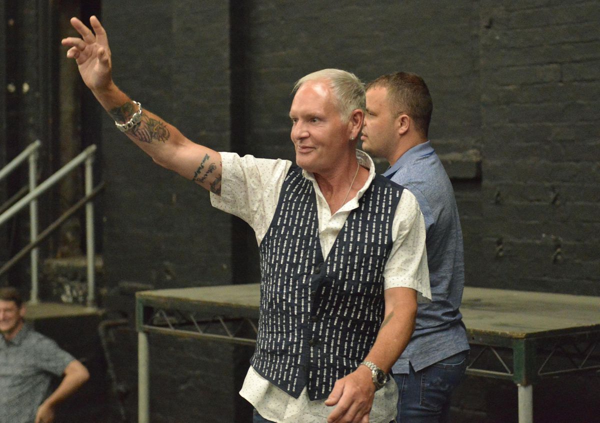 Paul Gascoigne greets fans at the beginning of the meet and greet evening at the Starworks Warehouse