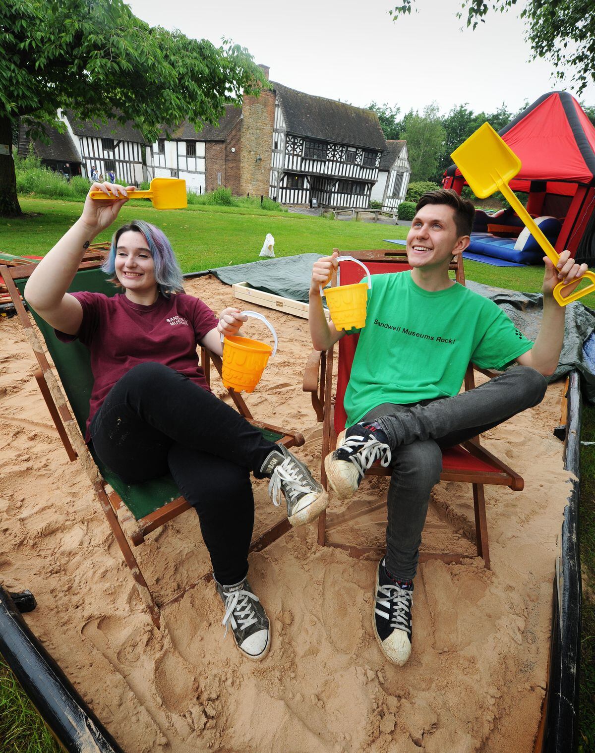 Enjoying the downsized Manor by the Sea event, despite the Bank Holiday weather, apprentice museum service assiatant Emily Westley, of Walsall, and museum assistant Kalon Smith, of Wednesbuury, at Manor House Museum, West Bromwich.