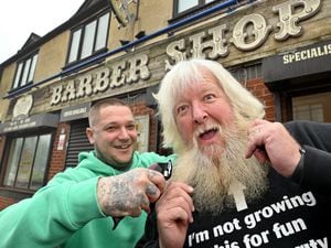 Wayne Hodgkins will be having his hair cut off by Stephen Clulow from Neil's Barber Shop, Rowley Regis