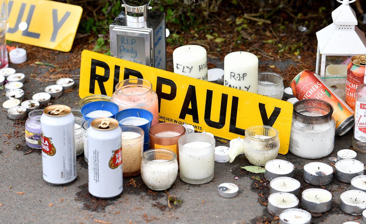Tributes at the scene of the crash on Stream Road, Kingswinford, where motorcyclist Pauly Skidmore was tragically killed.