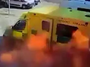 The moment the ambulance was hit by a Russian missile