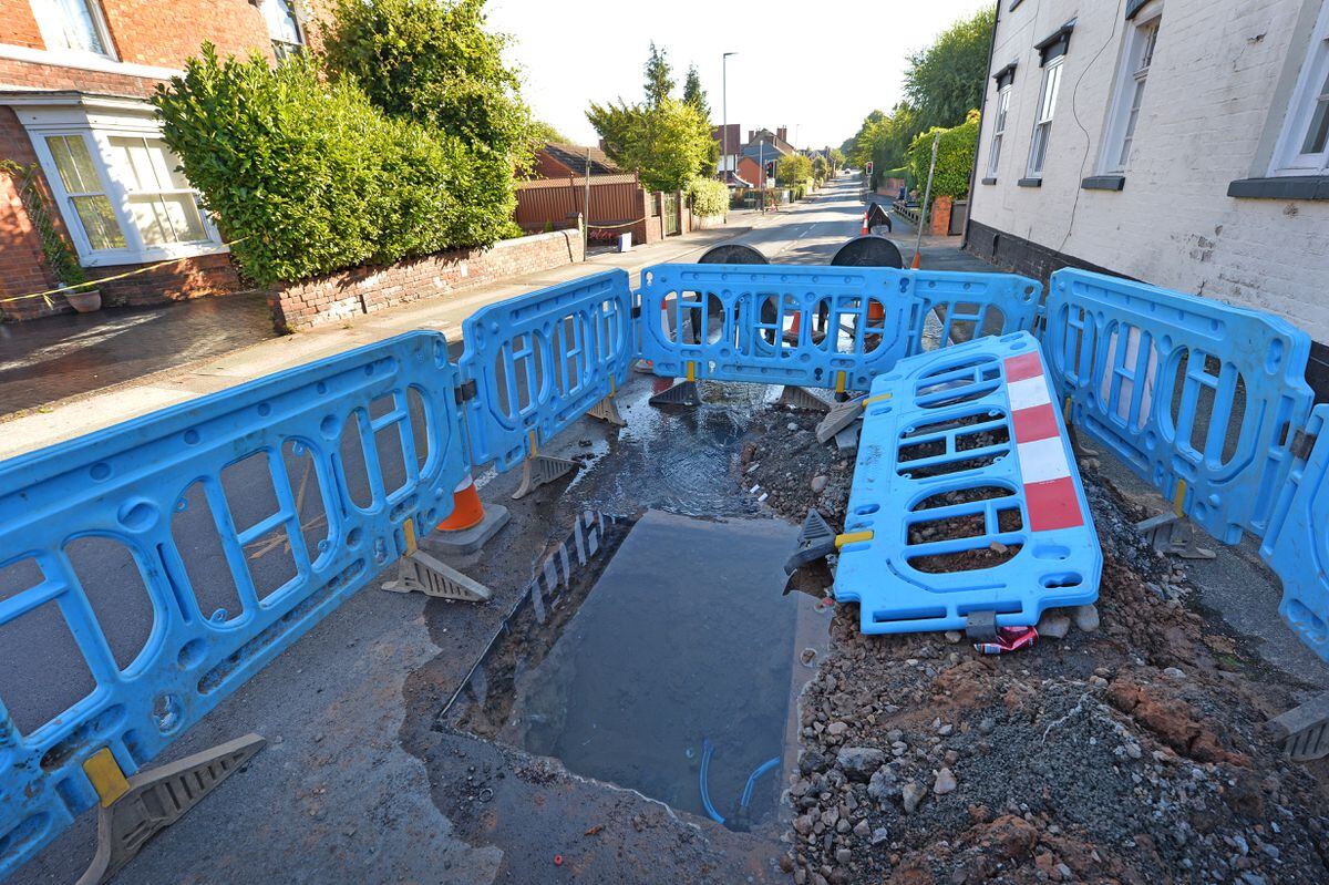 The leak on Mount Road, Church Hill, in Wolverhampton.