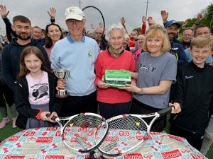 Wall Heath Tennis Club is celebrating its 50th year. Pictured front left, Emilia, Adrian, Valarie Hyde, Maria Siviter and Ben Hyde.