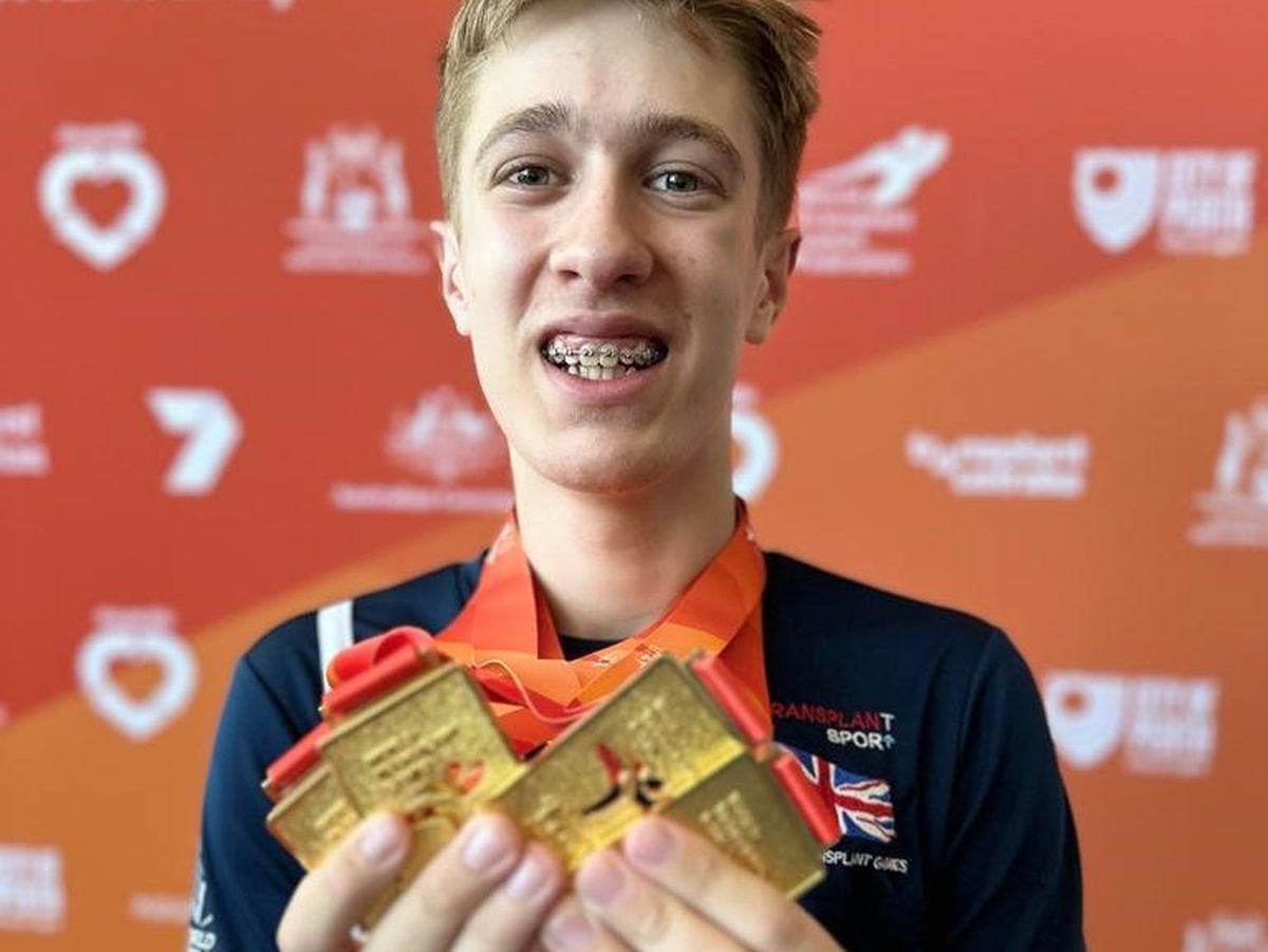 Kristof Polgar with his four World Transplant Games medals 