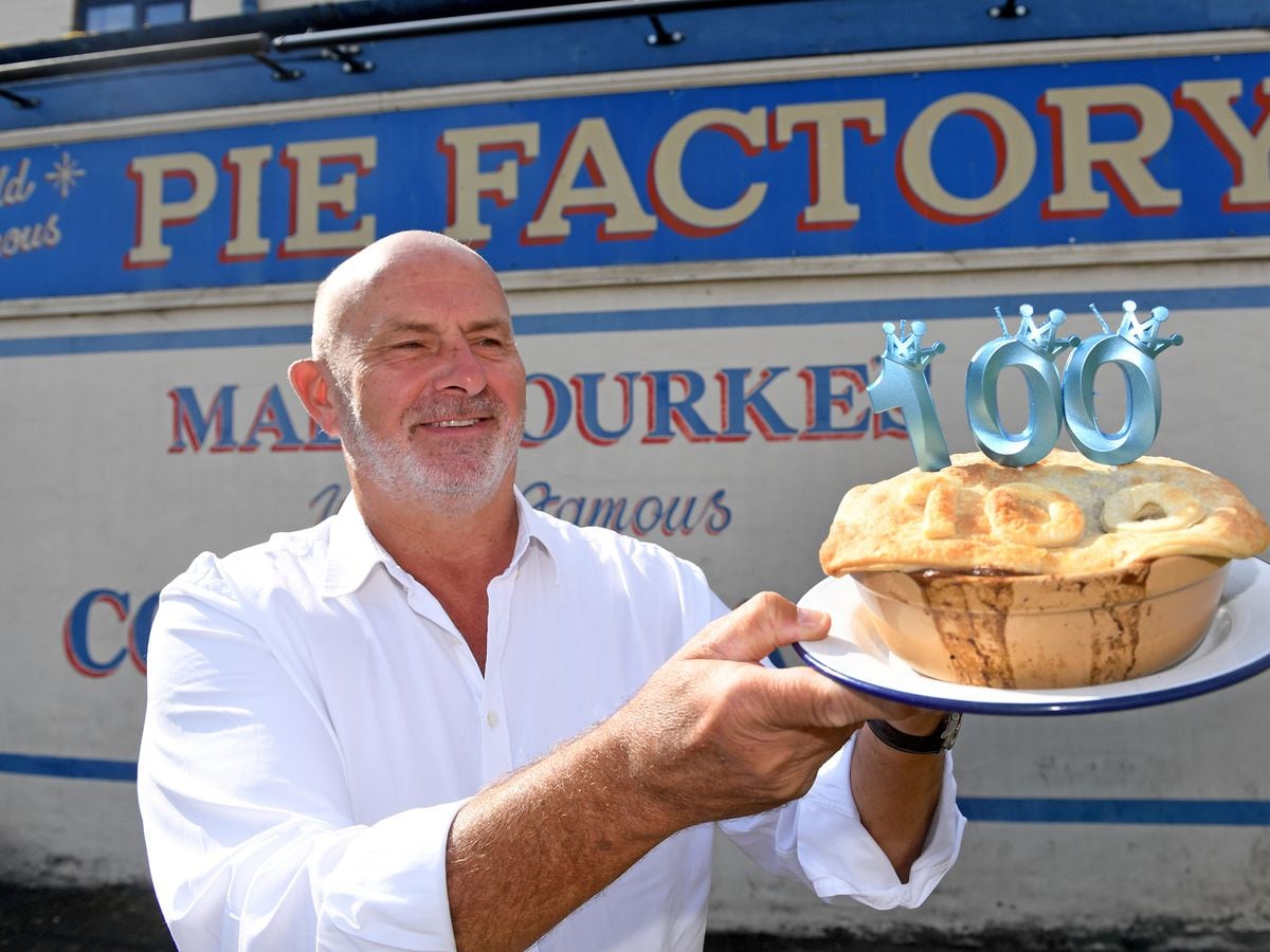 Pete Towler, owner of Mad O'Rourke's Pie Factory, Tipton, celebrates the centenary.