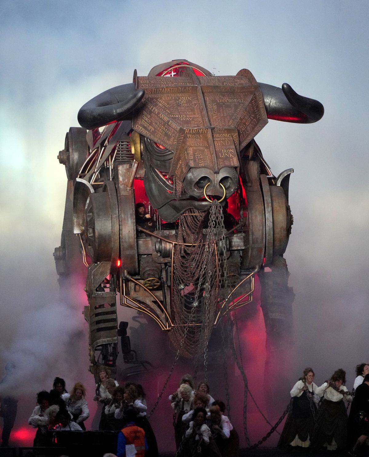 The Bull made a dramatic entrance into Alexander Stadium during the opening ceremony. Photo: Tim Goode/PA Wire.