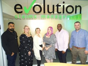 Evolution Claims Management colleagues, from left, Sunny Bhandari, George Cooper, Charlotte Dovey, Stacey Bott, Tom Browne and Chief Operating Officer Martin Thompson