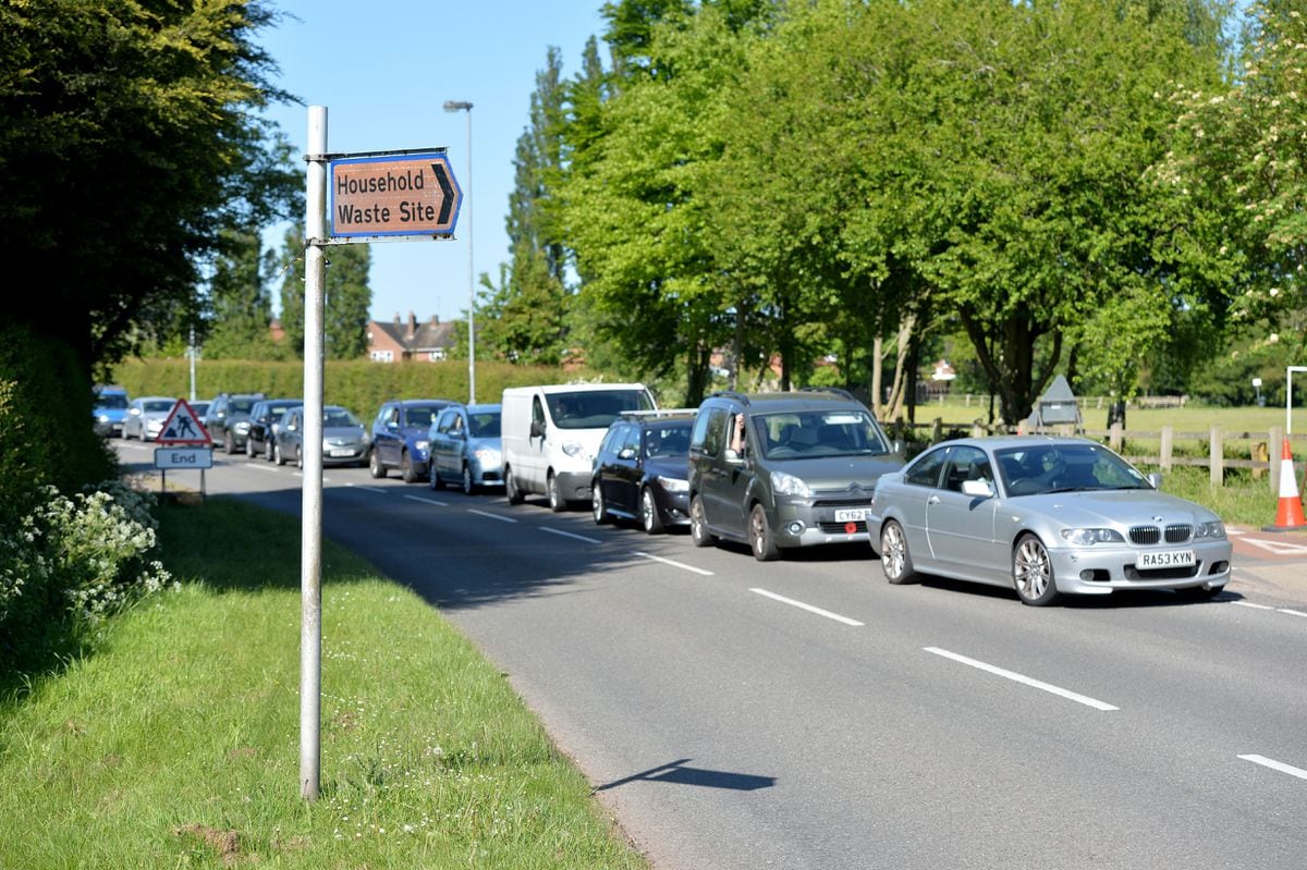 Large queues formed along Pendeford Mill Lane, in Bilbrook, as the tip reopened for the first time since mid-March