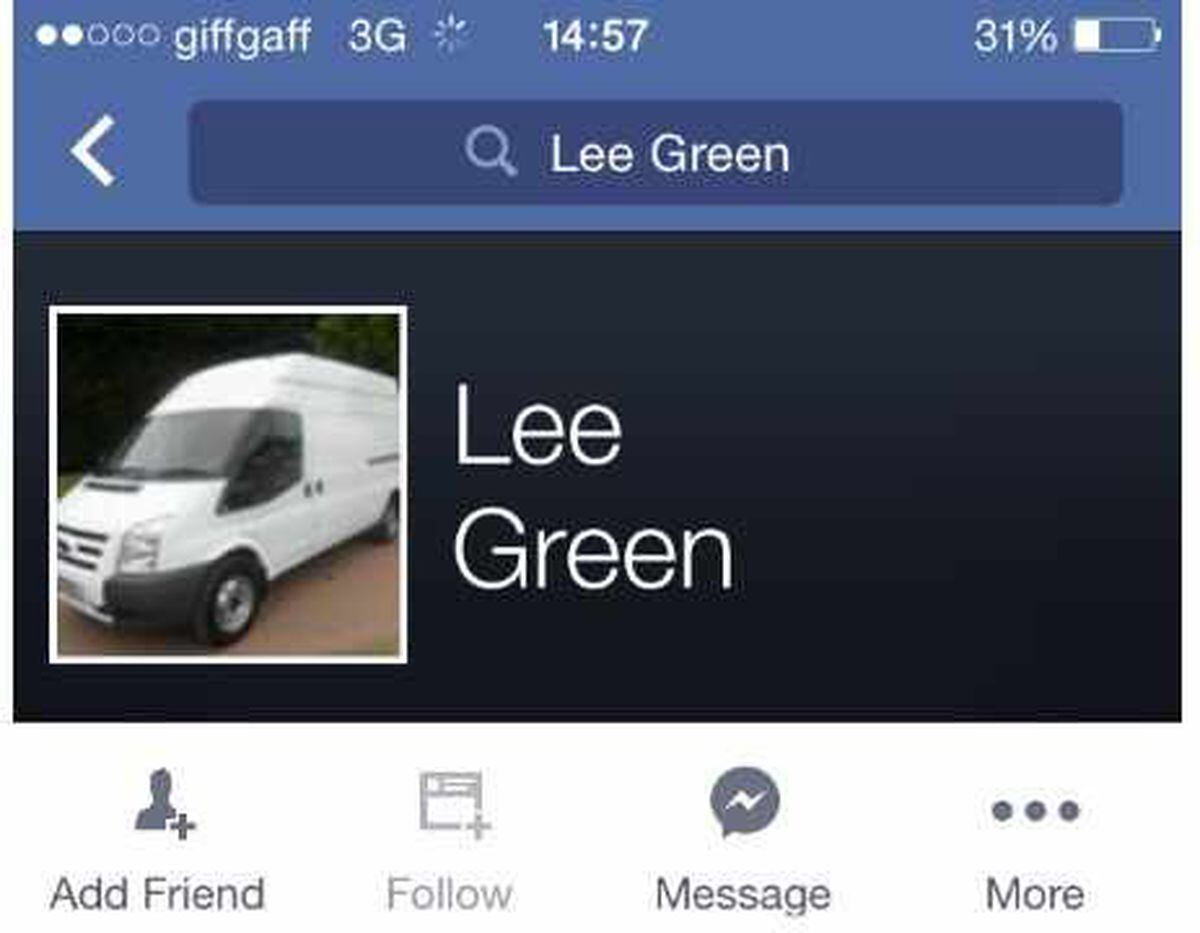 A screen shot of Lee Green from Facebook