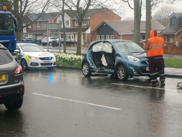 One of the cars following the crash on Stream Road in Kingswinford 