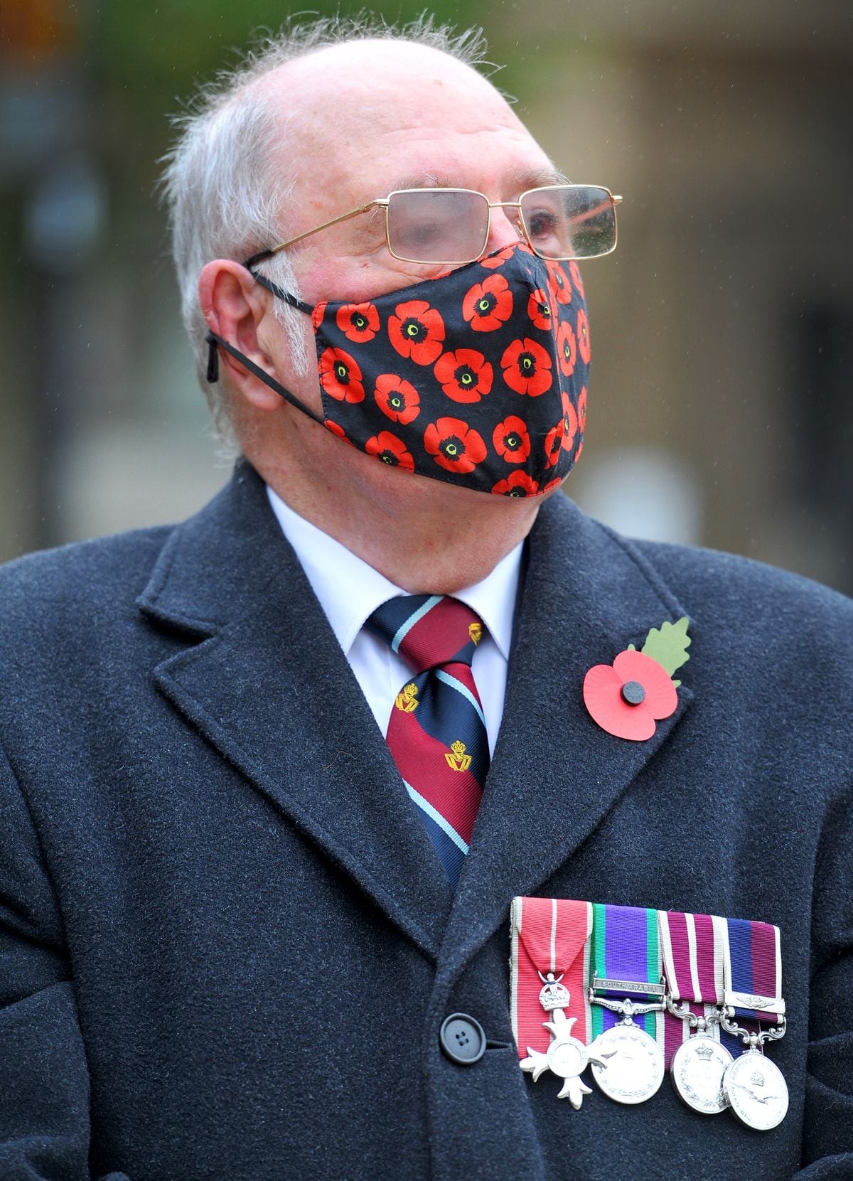 A poppy mask on show at the service in Stafford