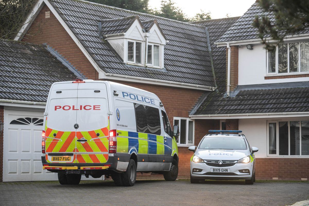 Police outside the home in Trehernes Drive, in Stourbridge. Image: @SnapperSK