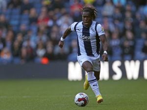 Brandon Thomas-Asante of West Bromwich Albion during the Sky Bet Championship between West Bromwich Albion and Luton Town at The Hawthorns on October 8, 2022 in West Bromwich, United Kingdom. (Photo by Adam Fradgley/West Bromwich Albion FC via Getty Images).