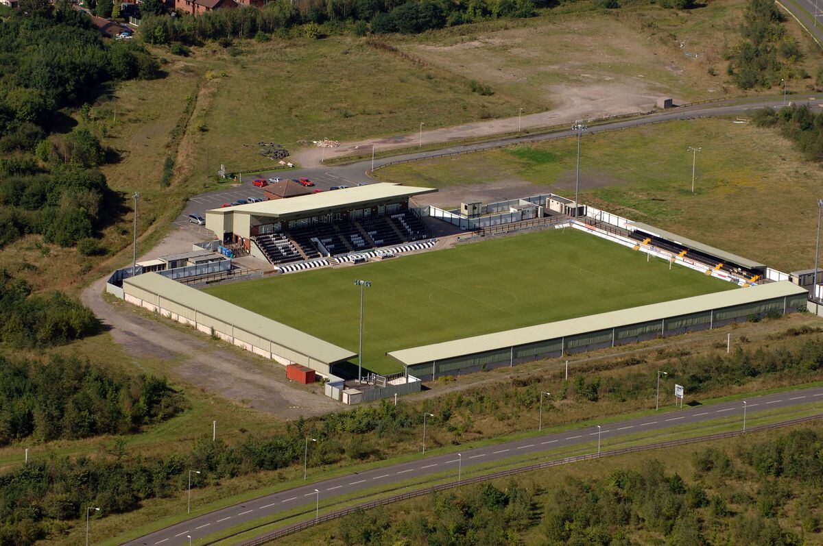 An aerial view of Hednesford taken by Dave Bagnall featuring Keys Park the Hednesford Town Football Clubs stadium.