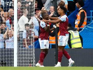 Aston Villa's Ollie Watkins (right) celebrates 