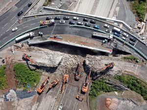 Demolition of the South bridge on Junction 10 of the M6