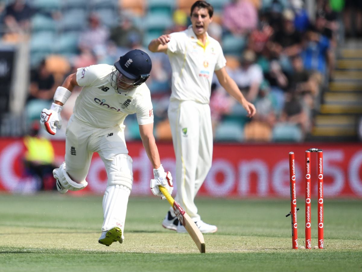England opener Rory Burns is run out by Marnus Labuschagne on day two of the fifth Ashes Test
