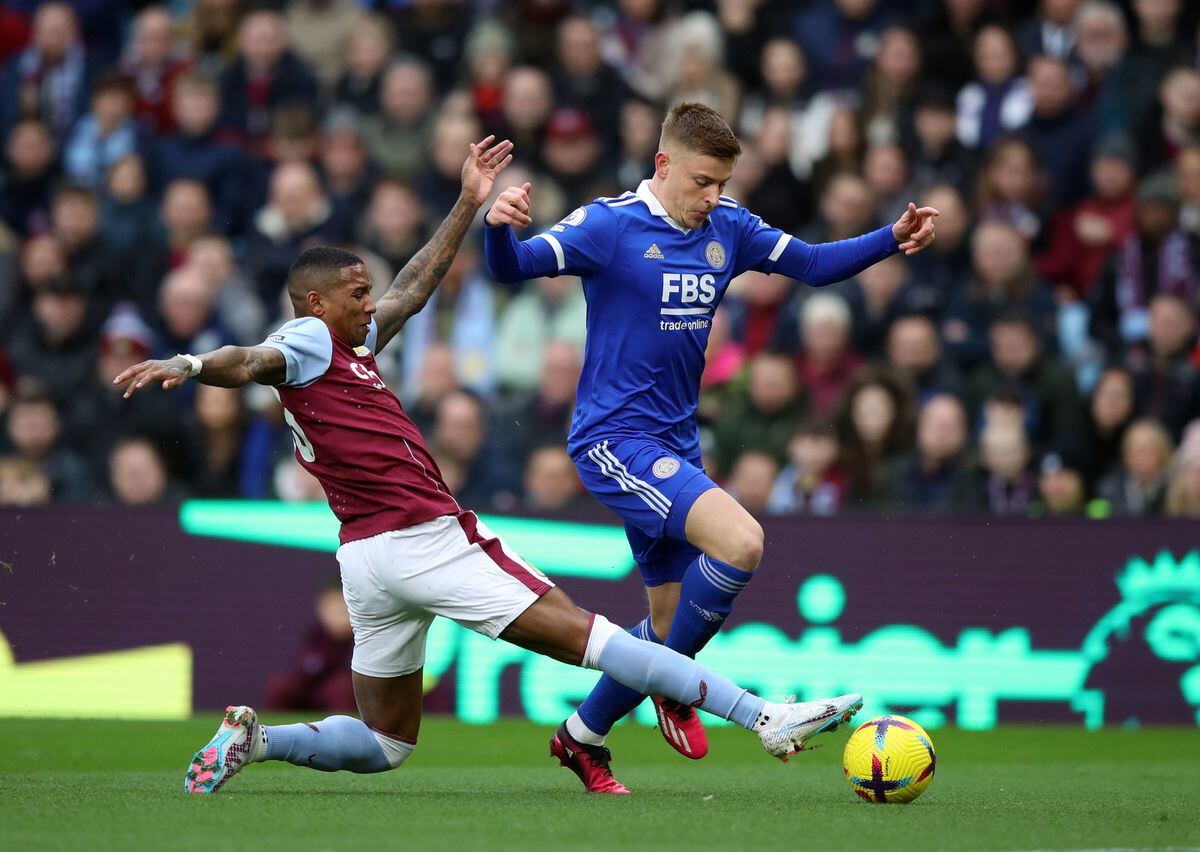 
              
Aston Villa's Ashley Young and Leicester City's Harvey Barnes (right) battle for the ball during the Premier League match at Villa Park, Birmingham. Picture date: Saturday February 4, 2023. PA Photo. See PA story SOCCER Villa. Photo credit should read: Isaac Parkin/PA Wire.


RESTRICTIONS: EDITORIAL USE ONLY No use with unauthorised audio, 
video, data, fixture lists, club/league logos or "live" services. Online in-match use limited to 120 images, no video emulation. No use in betting, games or single club/league/player publications.
            
