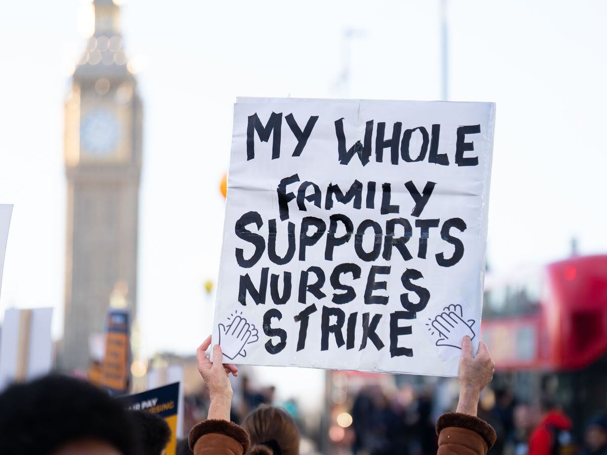 Members of the Royal College of Nursing (RCN) on the picket line outside St Thomas’ Hospital, central London, in December