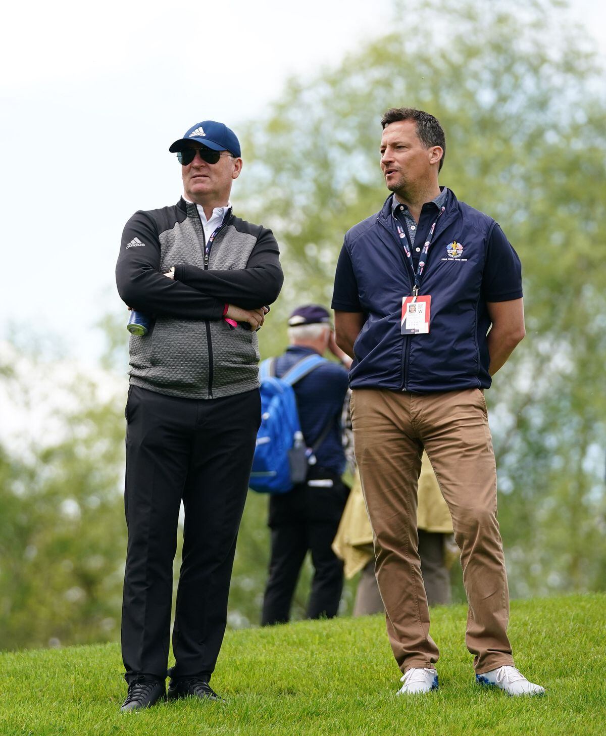 Norwich City manager Dean Smith (left) during day one of Betfred British Masters at The Belfry, Sutton Coldfield. Picture date: Thursday May 5, 2022. PA Photo. See PA story GOLF British. Photo credit should read: Zac Goodwin/PA Wire. ..RESTRICTIONS: Use subject to restrictions. Editorial use only, no commercial use without prior consent from rights holder..