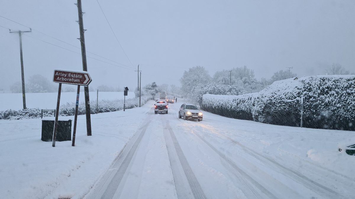 Snow on the A442 at Shatterford. Photo: Steve Tripp