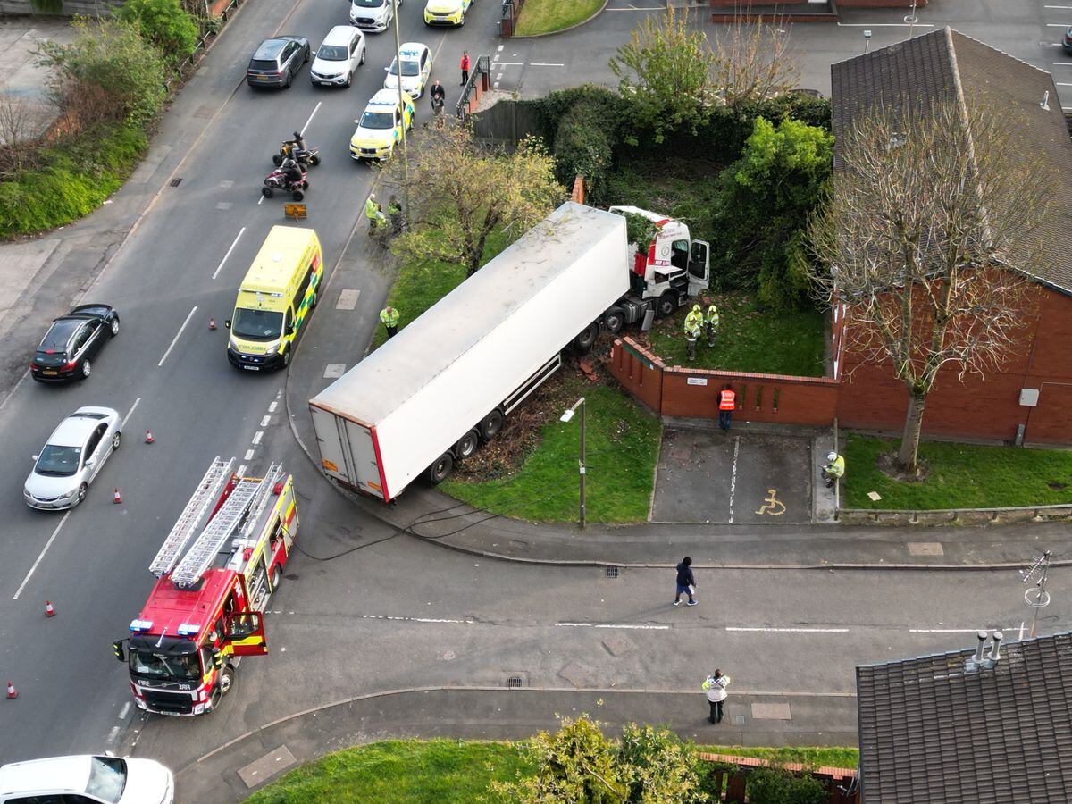 The lorry crashed in Tipton earlier this evening.
/p
pPicture: Dean Tugby