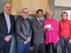 Dean Gritton, group manager, renal and diabetes at RWT, Brett Healey, senior diabetes specialist nurse, Dr Rajeev Ragavan, consultant and clinical director at RWT, Tracey Gamston, ladies captain at South Staffordshire Golf Club, and Wendy Cotterill, former ladies captain at South Staffordshire Golf Club