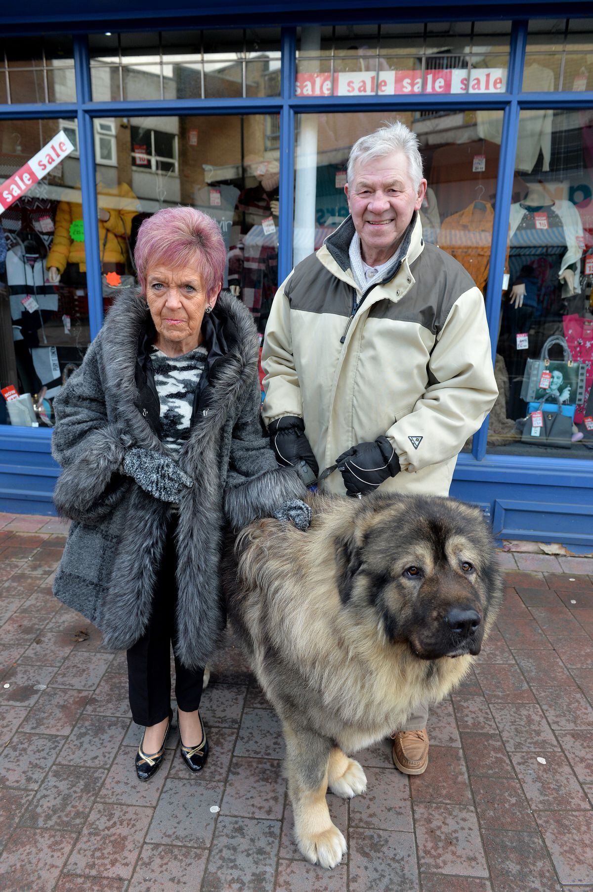 Pat Moore and Terrence Thomas with huge dog Charker